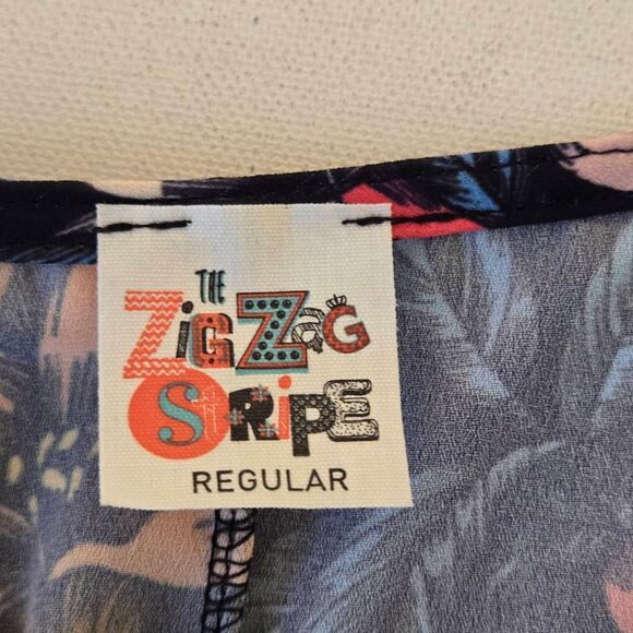 Zig Zag Stripe Womens Blue Pink Floral Polyester Top One Size - Picture 2 of 10
